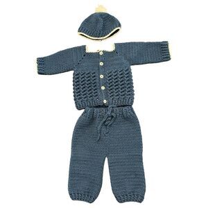 Handmade Baby Sweater Set – 0-3 Months – Includes Hat, Pants & Cardigan
